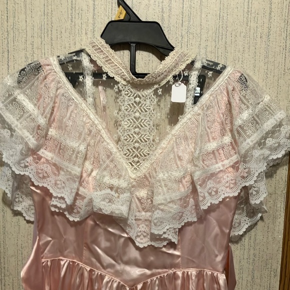 Vintage Pink Satin Nightgown with Lace Trim - Picture 2 of 8